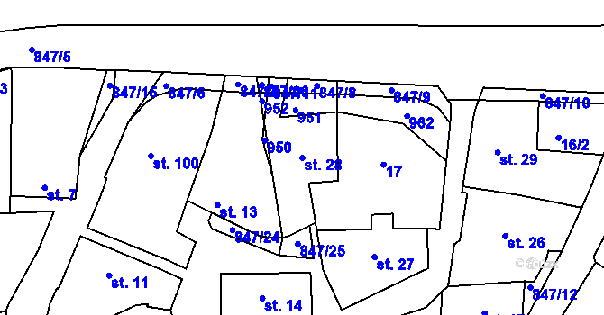 Parcela st. 28 v KÚ Starý Rožmitál, Katastrální mapa