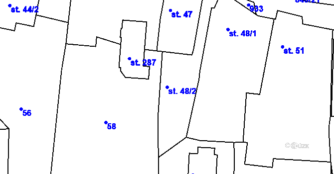 Parcela st. 48/2 v KÚ Starý Rožmitál, Katastrální mapa