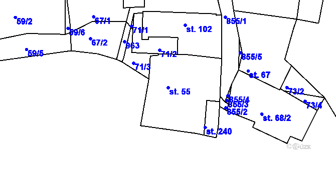 Parcela st. 55 v KÚ Starý Rožmitál, Katastrální mapa
