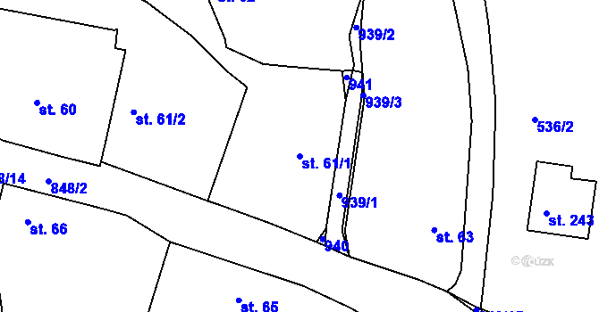 Parcela st. 61/1 v KÚ Starý Rožmitál, Katastrální mapa