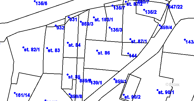 Parcela st. 86 v KÚ Starý Rožmitál, Katastrální mapa