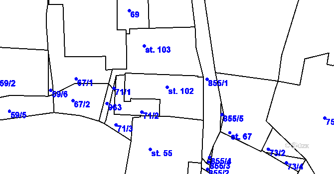 Parcela st. 102 v KÚ Starý Rožmitál, Katastrální mapa