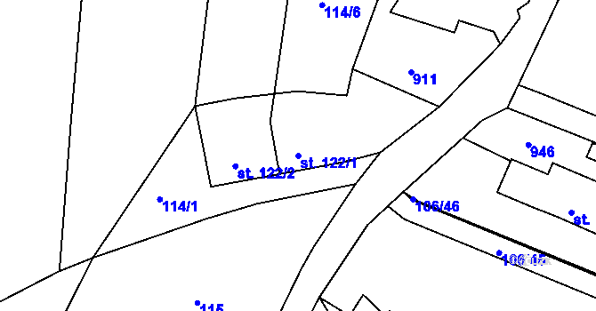 Parcela st. 122/1 v KÚ Starý Rožmitál, Katastrální mapa