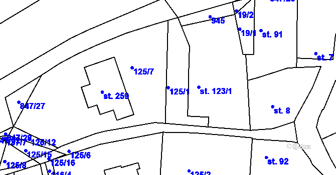 Parcela st. 125/1 v KÚ Starý Rožmitál, Katastrální mapa