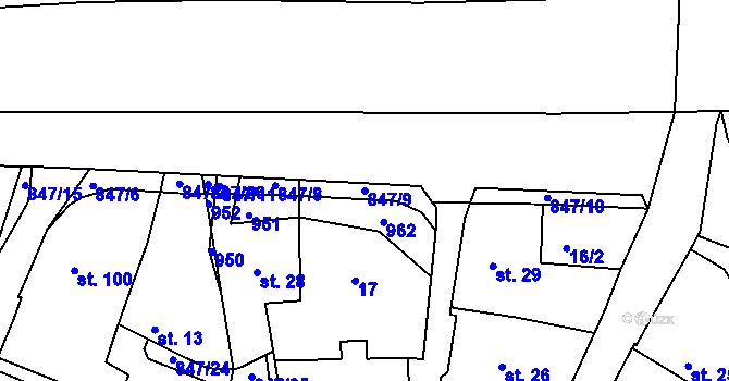 Parcela st. 847/9 v KÚ Starý Rožmitál, Katastrální mapa