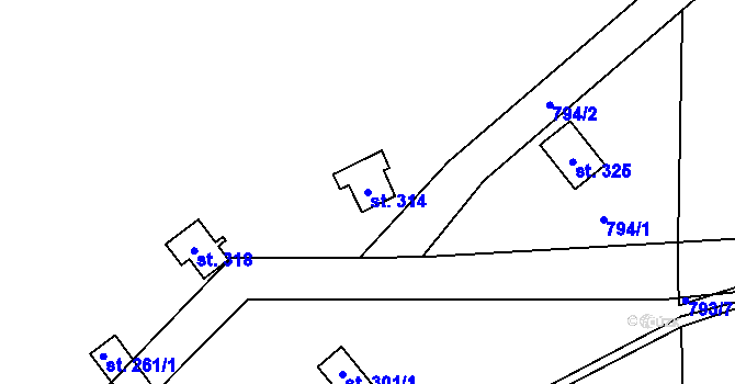 Parcela st. 314 v KÚ Starý Rožmitál, Katastrální mapa