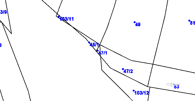 Parcela st. 47/1 v KÚ Starý Rožmitál, Katastrální mapa