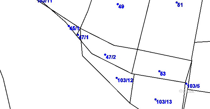 Parcela st. 47/2 v KÚ Starý Rožmitál, Katastrální mapa