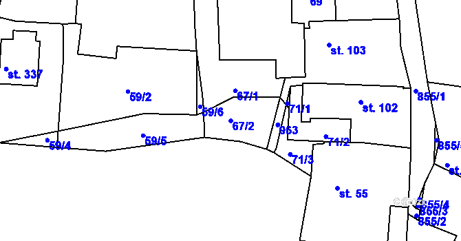 Parcela st. 67/2 v KÚ Starý Rožmitál, Katastrální mapa