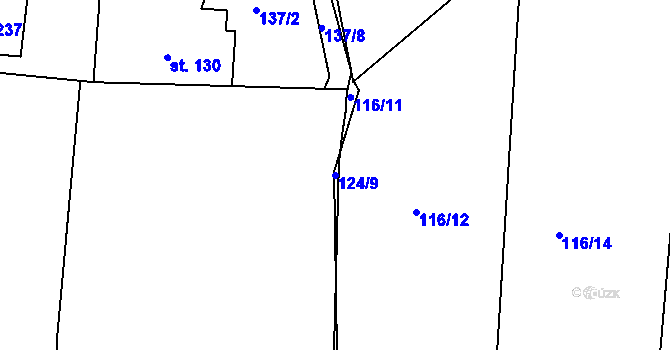 Parcela st. 124/9 v KÚ Starý Rožmitál, Katastrální mapa