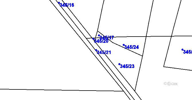 Parcela st. 345/21 v KÚ Starý Rožmitál, Katastrální mapa