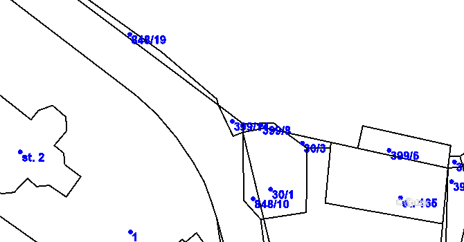 Parcela st. 399/14 v KÚ Starý Rožmitál, Katastrální mapa
