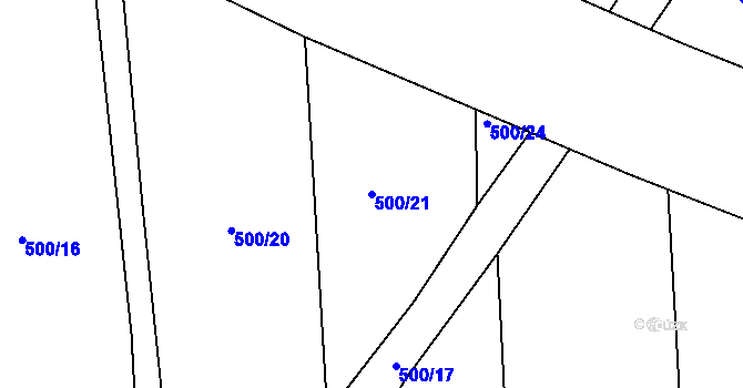 Parcela st. 500/21 v KÚ Starý Rožmitál, Katastrální mapa