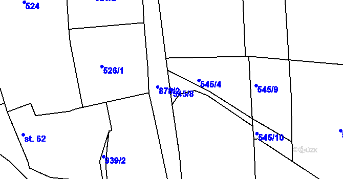 Parcela st. 545/8 v KÚ Starý Rožmitál, Katastrální mapa