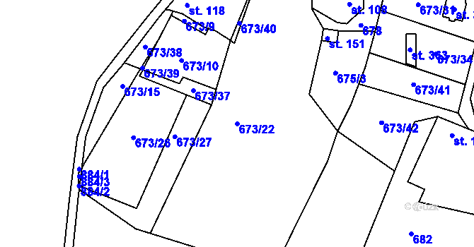 Parcela st. 673/22 v KÚ Starý Rožmitál, Katastrální mapa