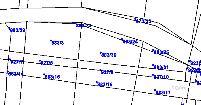 Parcela st. 883/30 v KÚ Starý Rožmitál, Katastrální mapa