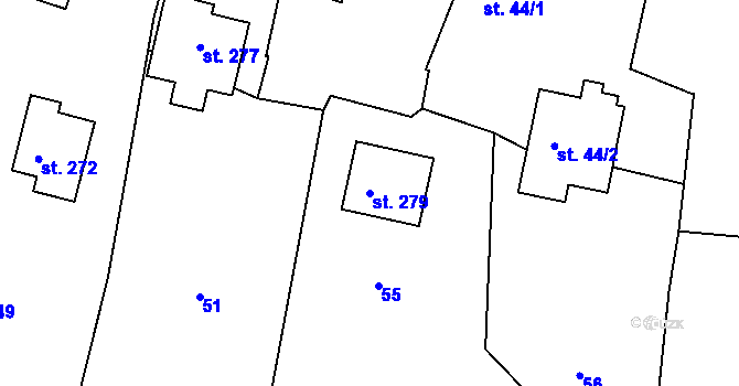 Parcela st. 279 v KÚ Starý Rožmitál, Katastrální mapa