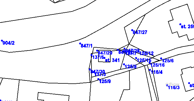 Parcela st. 847/29 v KÚ Starý Rožmitál, Katastrální mapa