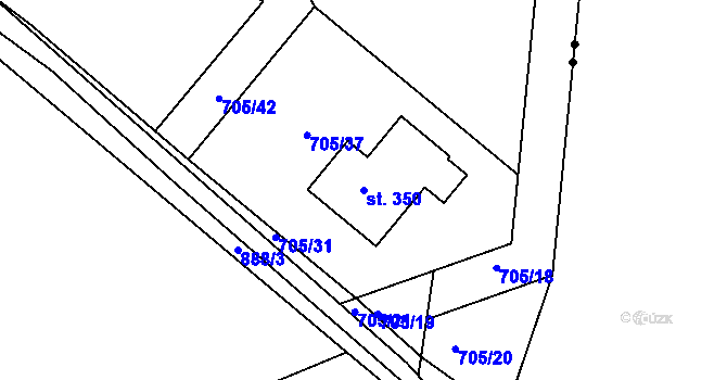 Parcela st. 350 v KÚ Starý Rožmitál, Katastrální mapa