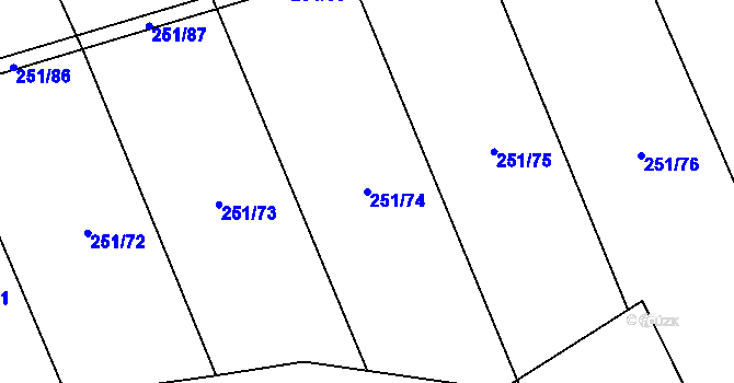 Parcela st. 251/74 v KÚ Rožná, Katastrální mapa