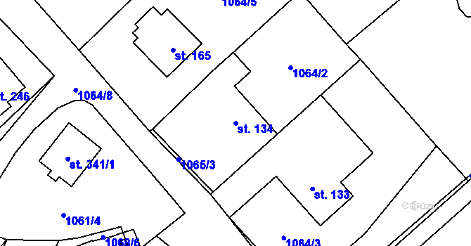 Parcela st. 134 v KÚ Rožná, Katastrální mapa