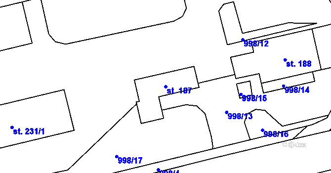 Parcela st. 187 v KÚ Rožná, Katastrální mapa