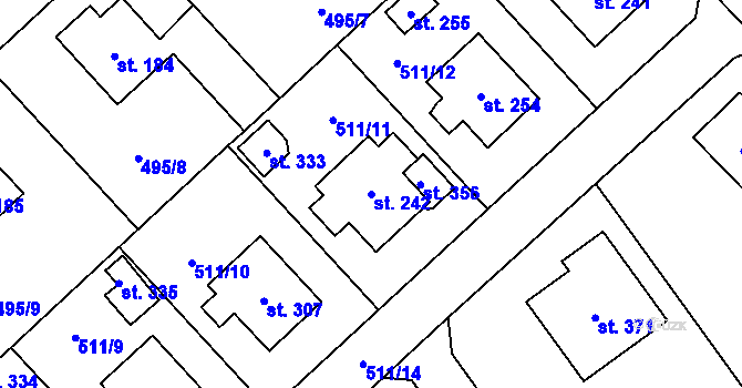 Parcela st. 242 v KÚ Rožná, Katastrální mapa