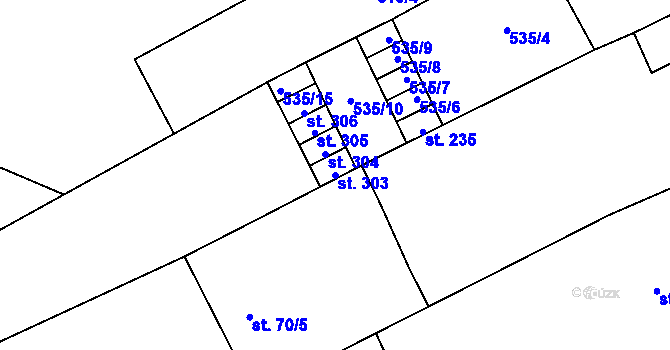 Parcela st. 303 v KÚ Rožná, Katastrální mapa