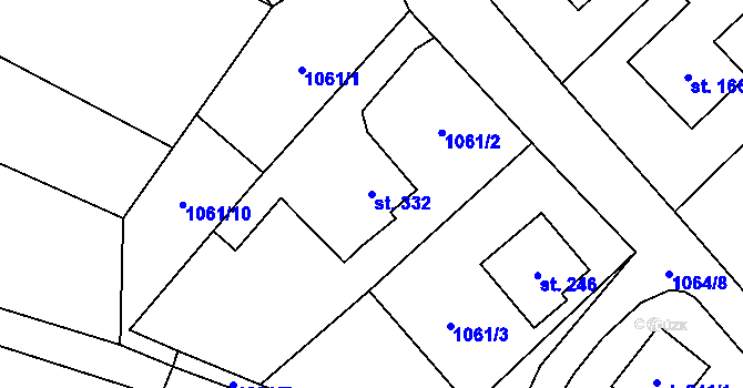 Parcela st. 332 v KÚ Rožná, Katastrální mapa