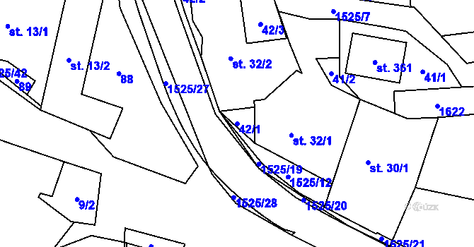 Parcela st. 42/1 v KÚ Rožná, Katastrální mapa