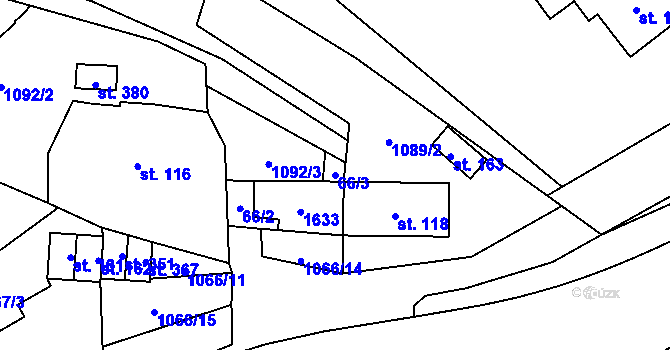 Parcela st. 66/3 v KÚ Rožná, Katastrální mapa
