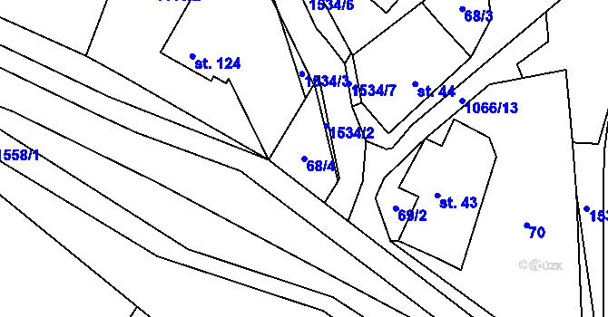 Parcela st. 68/4 v KÚ Rožná, Katastrální mapa