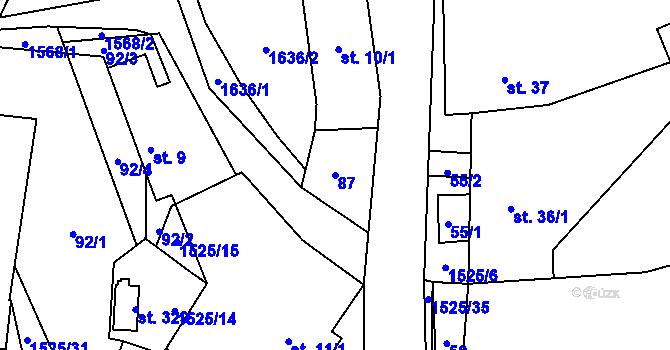 Parcela st. 87 v KÚ Rožná, Katastrální mapa
