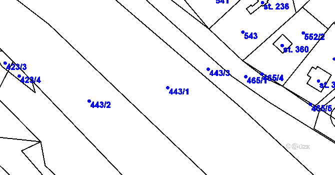 Parcela st. 443/1 v KÚ Rožná, Katastrální mapa