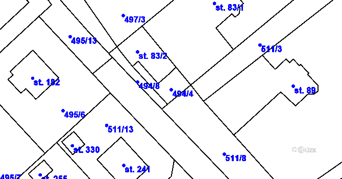 Parcela st. 494/4 v KÚ Rožná, Katastrální mapa