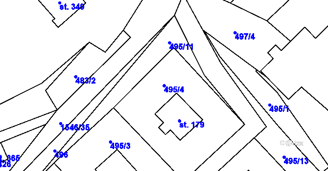 Parcela st. 495/4 v KÚ Rožná, Katastrální mapa