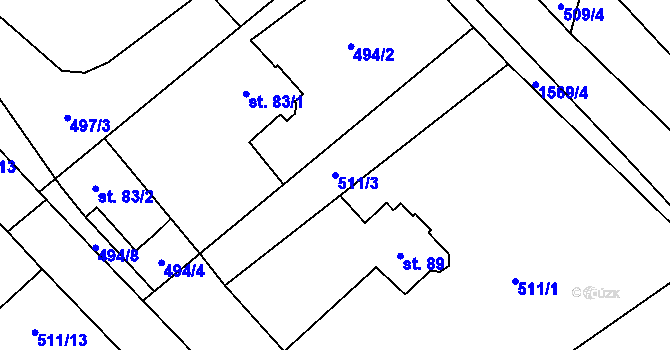 Parcela st. 511/3 v KÚ Rožná, Katastrální mapa