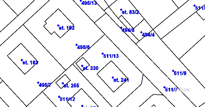 Parcela st. 511/13 v KÚ Rožná, Katastrální mapa