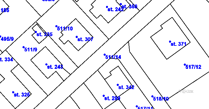 Parcela st. 511/14 v KÚ Rožná, Katastrální mapa