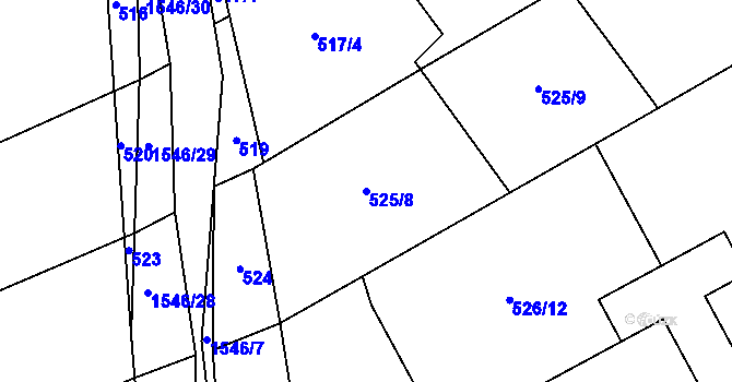 Parcela st. 525/8 v KÚ Rožná, Katastrální mapa