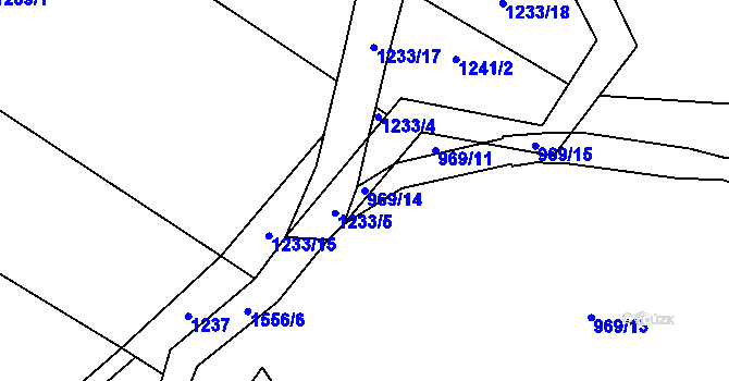 Parcela st. 969/14 v KÚ Rožná, Katastrální mapa