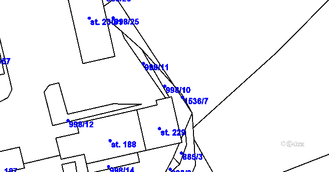 Parcela st. 998/10 v KÚ Rožná, Katastrální mapa