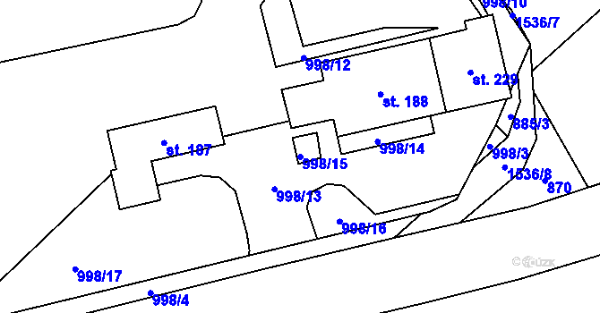 Parcela st. 998/15 v KÚ Rožná, Katastrální mapa