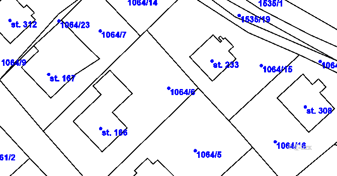 Parcela st. 1064/6 v KÚ Rožná, Katastrální mapa