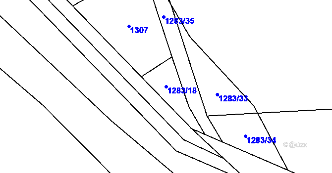 Parcela st. 1283/18 v KÚ Rožná, Katastrální mapa