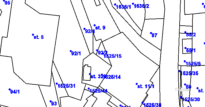 Parcela st. 1525/15 v KÚ Rožná, Katastrální mapa