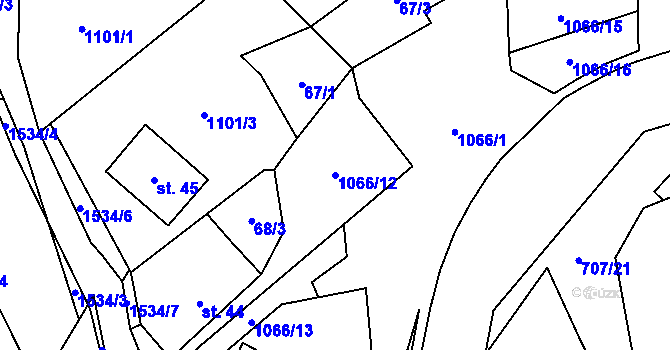 Parcela st. 1066/12 v KÚ Rožná, Katastrální mapa