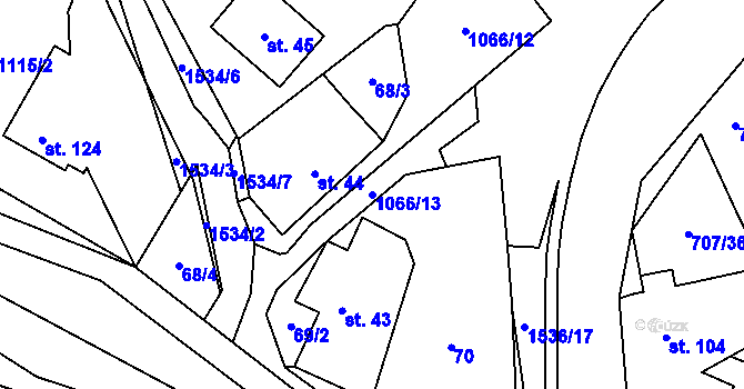 Parcela st. 1066/13 v KÚ Rožná, Katastrální mapa