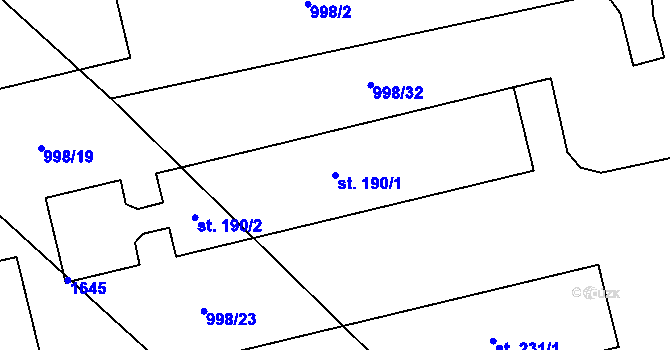 Parcela st. 190/1 v KÚ Rožná, Katastrální mapa