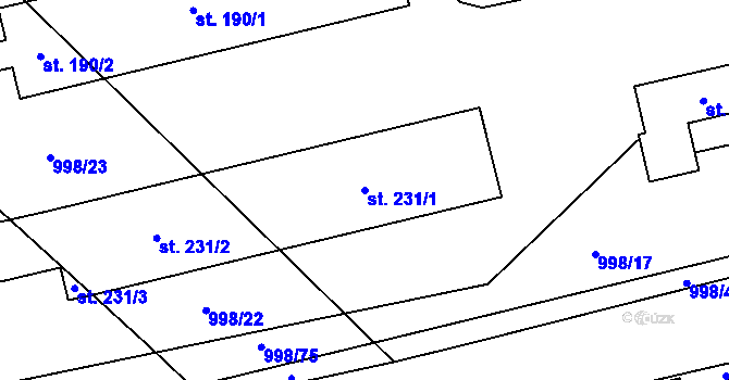 Parcela st. 231/1 v KÚ Rožná, Katastrální mapa